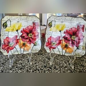 Pier 1 Le Fleur Poppies Earthenware Plates